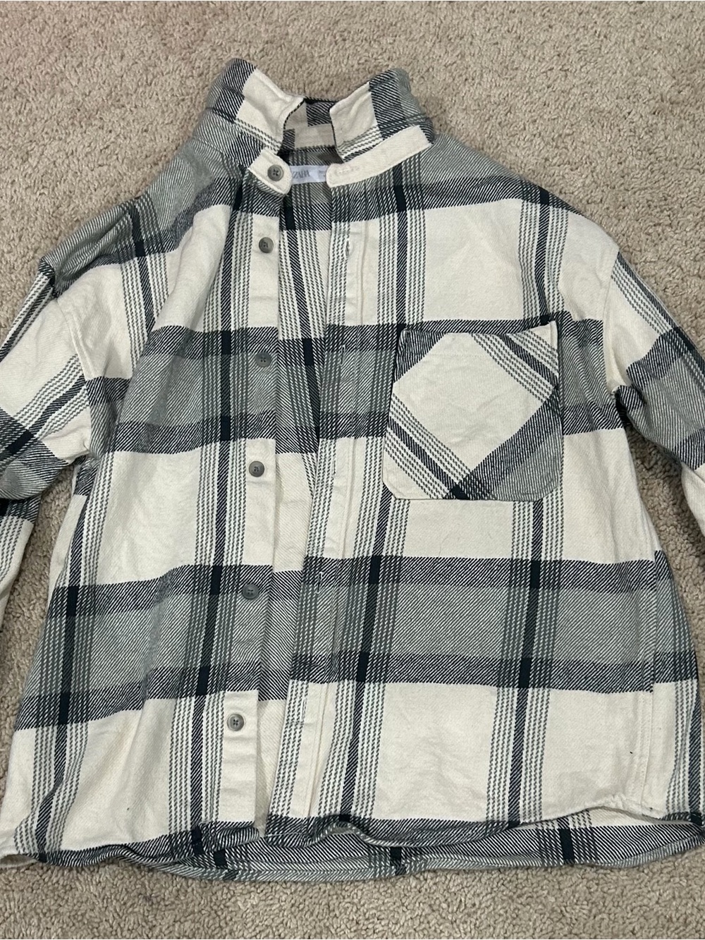 Zara Black and White Plaid Button-Up Shirt